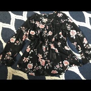 Black chiffon top with pink flowers